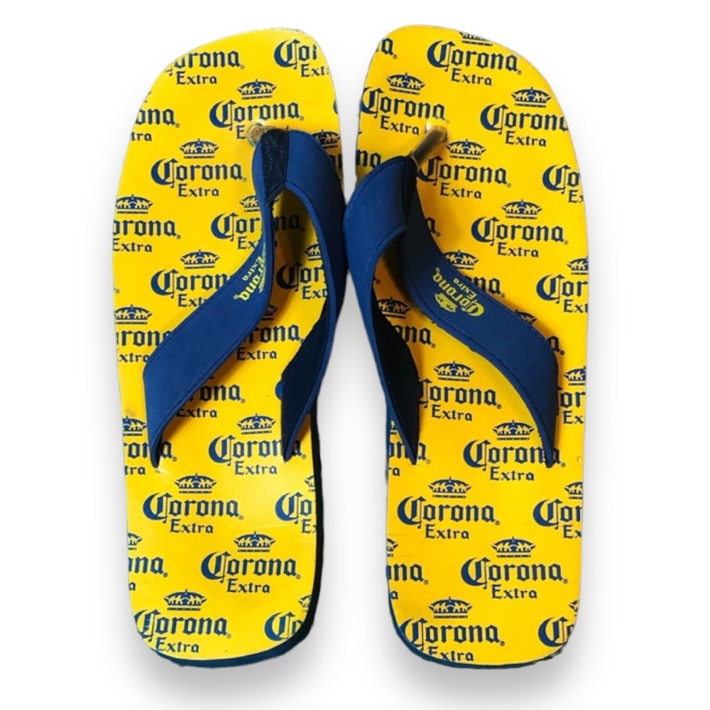 Corona Extra Vintage Sandals Blue Yellow Beach Drinking Beer Drink Flip flops